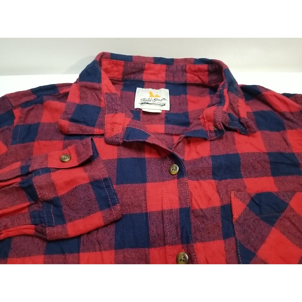 Field & Stream Plaid Flannel Button Down Shirt Red Blue Women Large